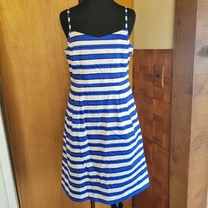 Vintage Gap Connie Blue & White Stripe Sateen Summer Dress #351626 Size 10